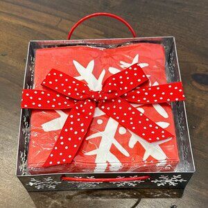 NWT Hallmark Silver Napkin Caddy & 40 Paper Napkins - Red & White Snowflake